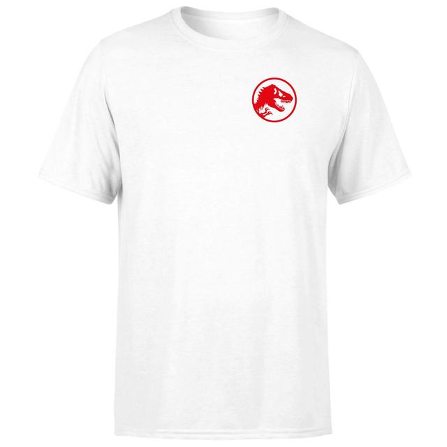 Jurassic Park Red Logo Embroidered Men's T-Shirt - White - M on Productcaster.