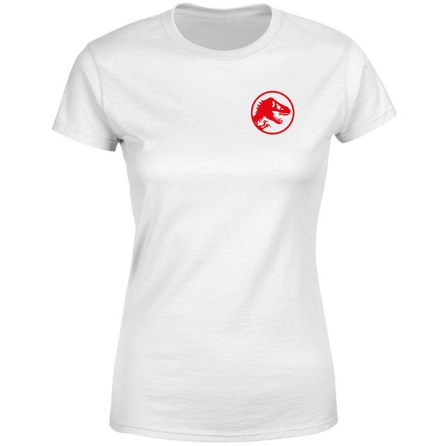 Jurassic Park Red Logo Embroidered Women's T-Shirt - White - S on Productcaster.