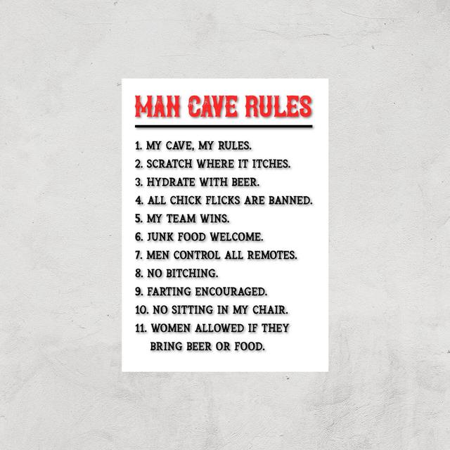 Man Cave Rules Giclee Art Print - A3 - Print Only on Productcaster.