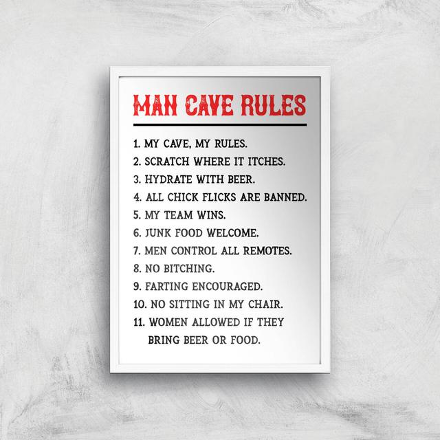 Man Cave Rules Giclee Art Print - A3 - White Frame on Productcaster.