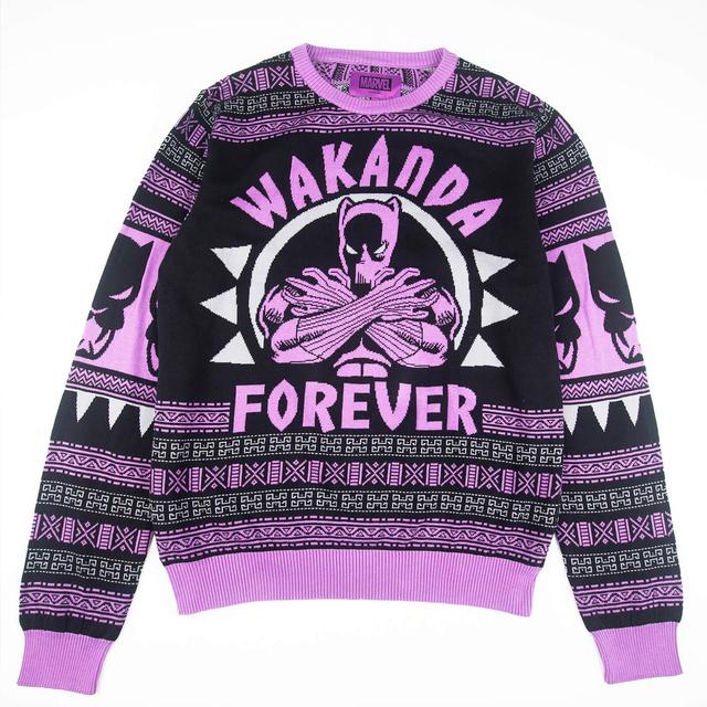 Black Panther Wakanda Forever Knitted Christmas Jumper - S on Productcaster.