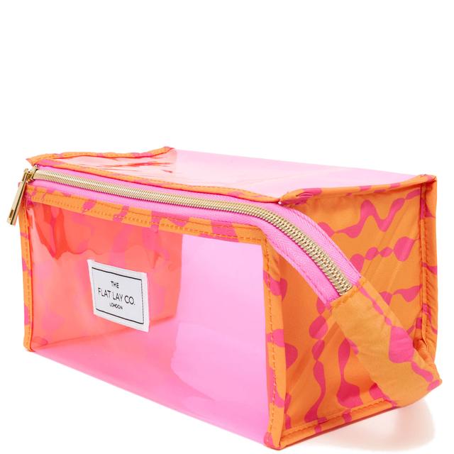 The Flat Lay Co. Open Flat Makeup Jelly Box Bag - Pink Dribbles on Orange on Productcaster.