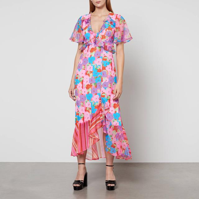 Never Fully Dressed Saski Ruffle Floral Print Midi Dress - UK 6 on Productcaster.