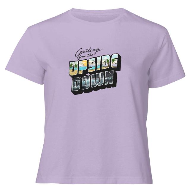 Camiseta recortada de Stranger Things Greetings From The Upside Down para mujer - Lila - XS - Lilac on Productcaster.