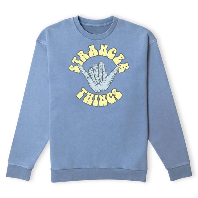 Stranger Things Skeleton Hand Sweatshirt - Denim Blue Acid Wash - XXL - Denim Blue Acid Wash on Productcaster.