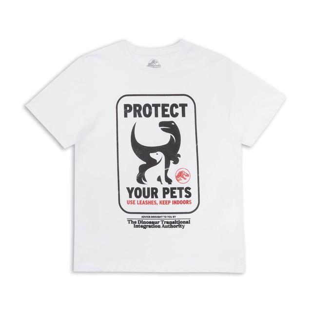 Jurassic World Protect Your Pets Men's T-Shirt - White - L - White on Productcaster.