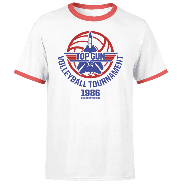 Top Gun Volleyball Tournament Unisex Ringer T-Shirt - White/Red - S - White/Red on Productcaster.