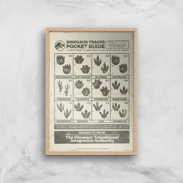 Lámina de arte giclee Dino Tracks Pocket Guide de Jurassic World - A3 - Wooden Frame on Productcaster.