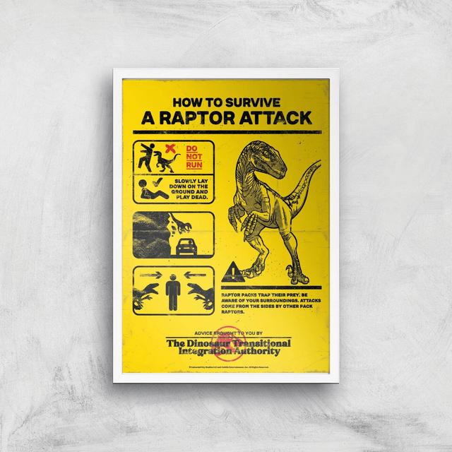 Jurassic World How To Survive A Raptor Attack Giclee Art Print - A3 - Vit ram on Productcaster.