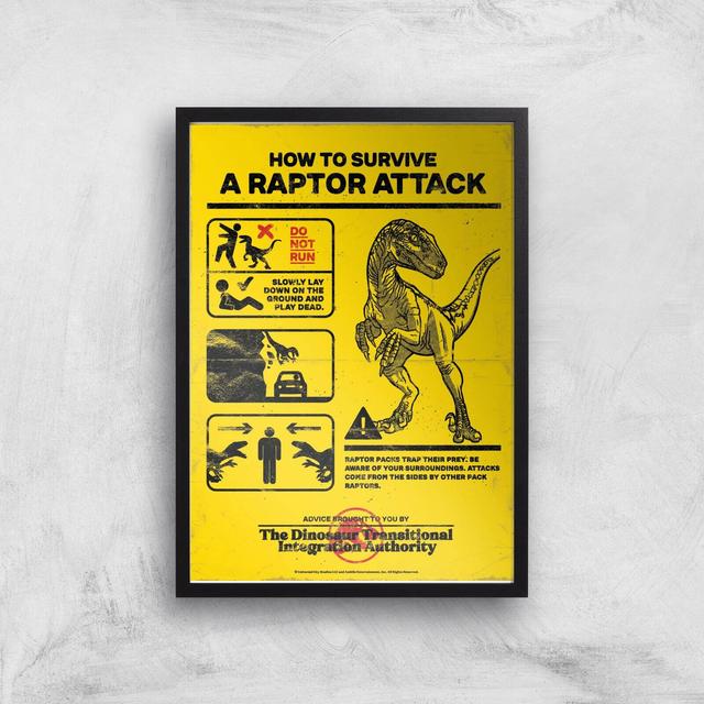 Lámina giclee de Jurassic World Cómo sobrevivir a un ataque de rapaces - A3 - Black Frame on Productcaster.