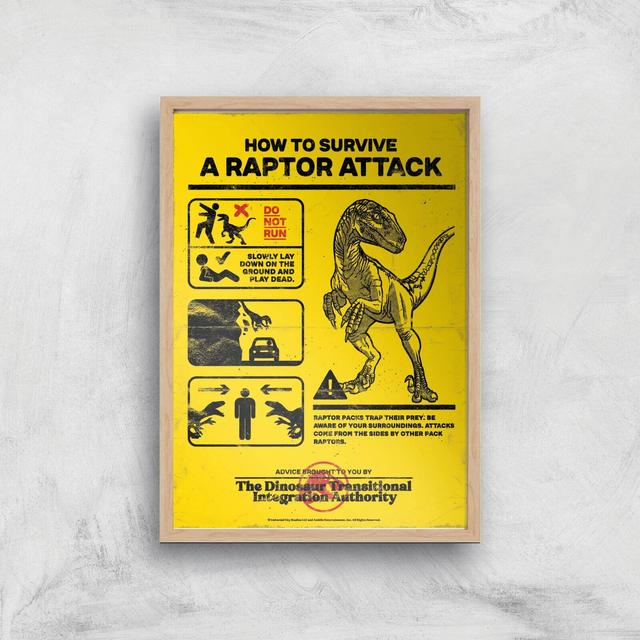 Jurassic World How To Survive A Raptor Attack Giclee Art Print - A2 - Wooden Frame on Productcaster.