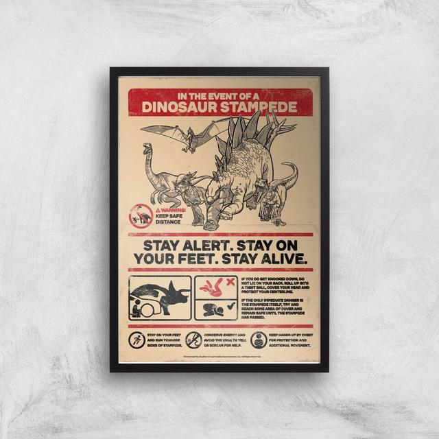 Jurassic World How To Survive A Stampede Giclee Art Print - A3 - Black Frame on Productcaster.