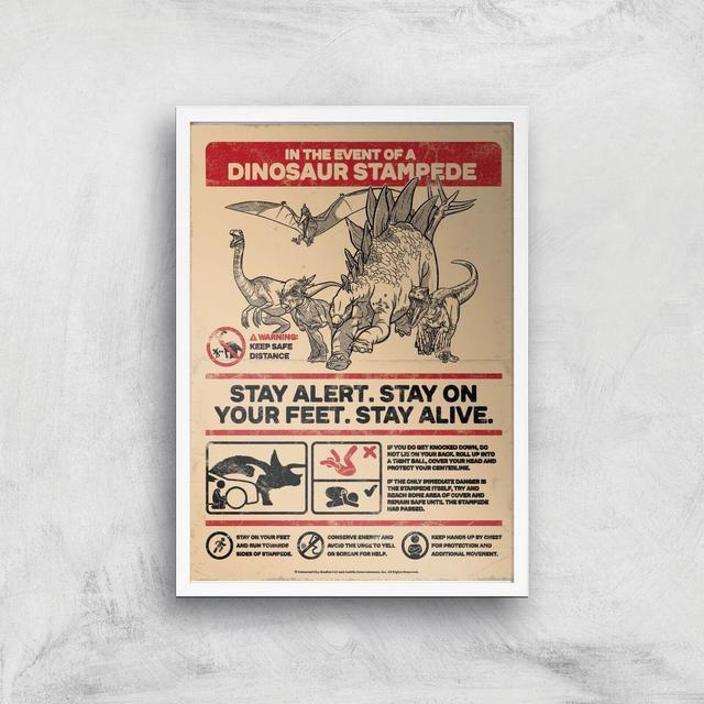 Lámina giclee de Jurassic World Cómo sobrevivir a una estampida - A2 - White Frame on Productcaster.