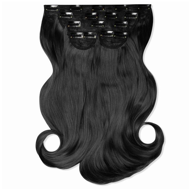 LullaBellz Super Thick 16" 5 Piece Blow Dry Wavy Clip In Extensions (Various Shades) - Natural Black on Productcaster.