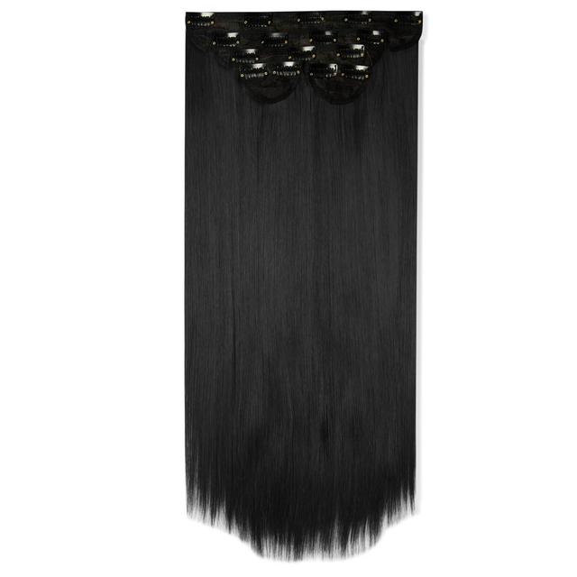 LullaBellz Super Thick 22" 5 Piece Straight Clip In Extensions (Various Shades) - Natural Black on Productcaster.