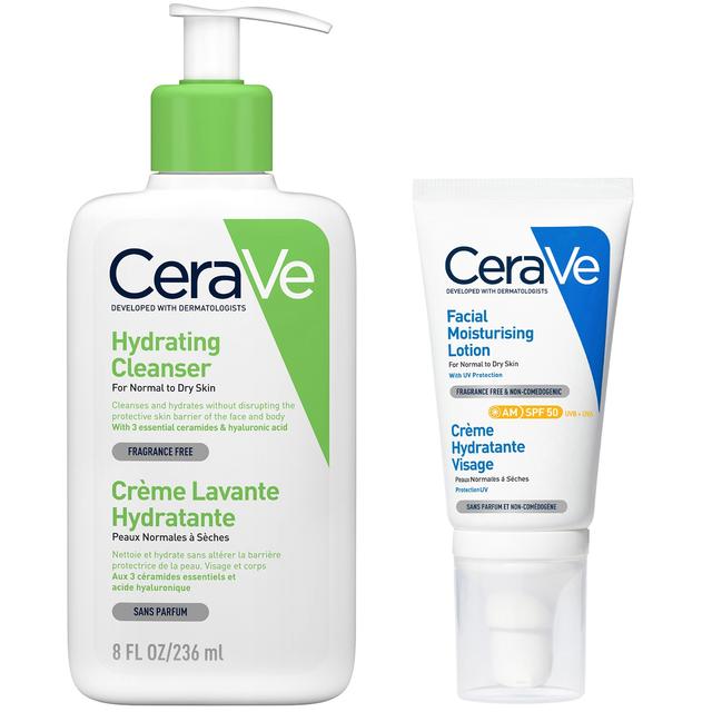 CeraVe Morning Face Routine for Dry Skin, Hydrating Cleanser and Moisturiser with SPF 50 on Productcaster.