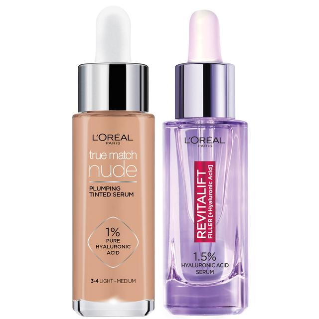 L'Oreal Paris Hyaluronic Acid Revitalift Filler Serum and True Match Tinted Serum Duo (Various Shades) - 7-8 Tan Deep on Productcaster.