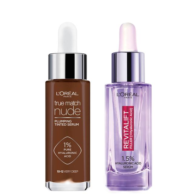 L'Oreal Paris Hyaluronic Acid Revitalift Filler Serum and True Match Tinted Serum Duo (Various Shades) - 10-12 Very Deep on Productcaster.