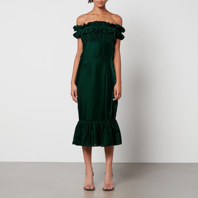 Hope & Ivy Eve Ruffle-Trimmed Velvet Midi Dress - UK 10 on Productcaster.