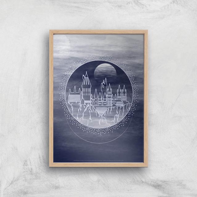 Harry Potter Ombré Hogwarts At Night Giclee Art Print - A3 - Wooden Frame on Productcaster.