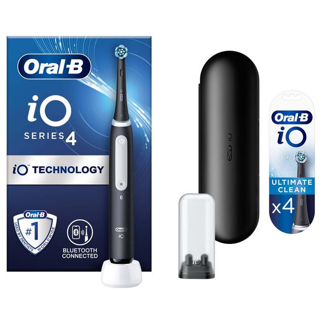 Oral-B iO4 Matte Black Electric Toothbrush with Travel Case - Toothbrush + 4 Toothbrush Heads on Productcaster.