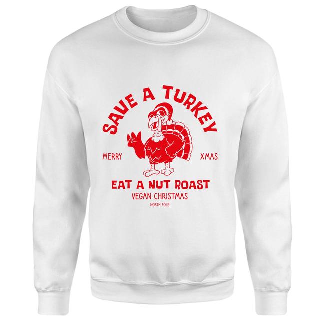 Save A Turkey Eat A Nut Roast Sweatshirt - White - M - White on Productcaster.