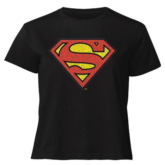 Official Superman Crackle Logo Women's Cropped T-Shirt - Black - L - Nero on Productcaster.