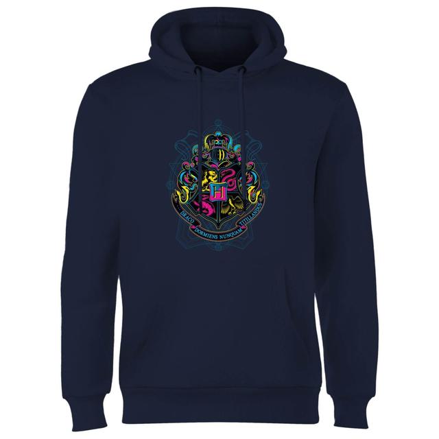 Harry Potter Hogwarts Neon Crest Hoodie - Navy - M - Marineblau on Productcaster.