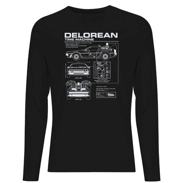 Camiseta de manga larga para hombre Back To The Future Delorean Schematic - Negro - M - Negro on Productcaster.