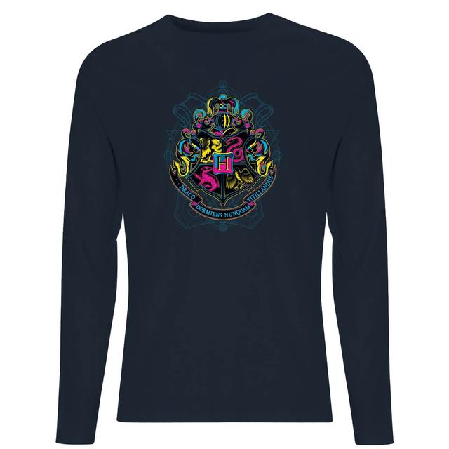 Harry Potter Hogwarts Neon Crest Men's Long Sleeve T-Shirt - Navy - XS - Navy on Productcaster.