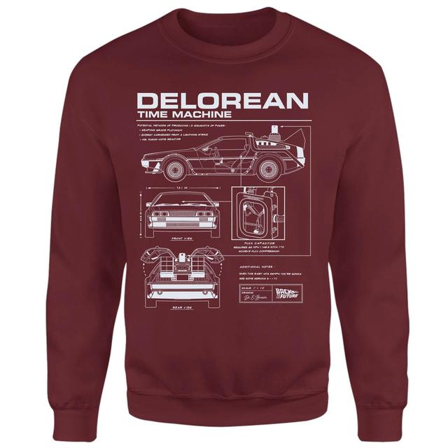 Back To The Future Delorean Schematic Sweatshirt - Burgundy - M - Burgundy on Productcaster.