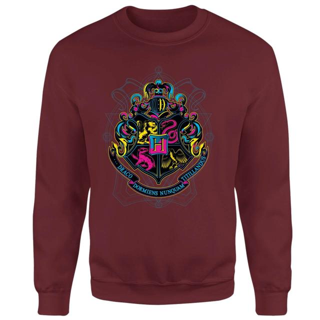 Harry Potter Hogwarts Neon Crest Sweatshirt - Burgundy - M on Productcaster.