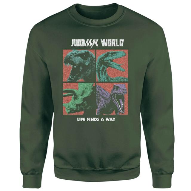 Jurassic Park World Four Colour Faces Sweatshirt - Green - L - Grön on Productcaster.