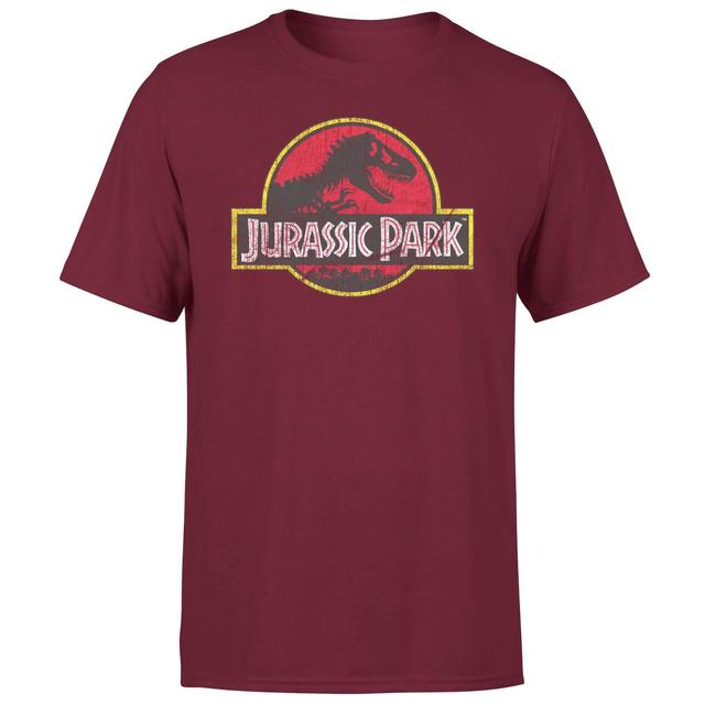 Jurassic Park Logo Vintage Men's T-Shirt - Burgundy - L - Burgundy on Productcaster.