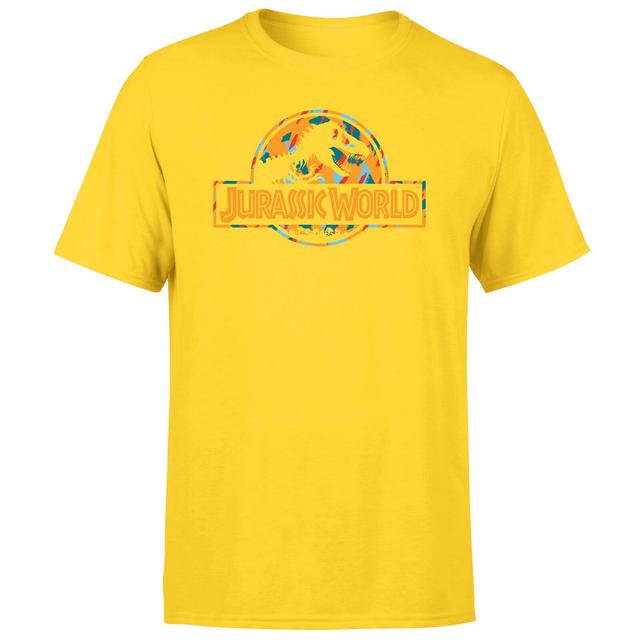 Jurassic Park Logo Tropical Men's T-Shirt - Yellow - L on Productcaster.