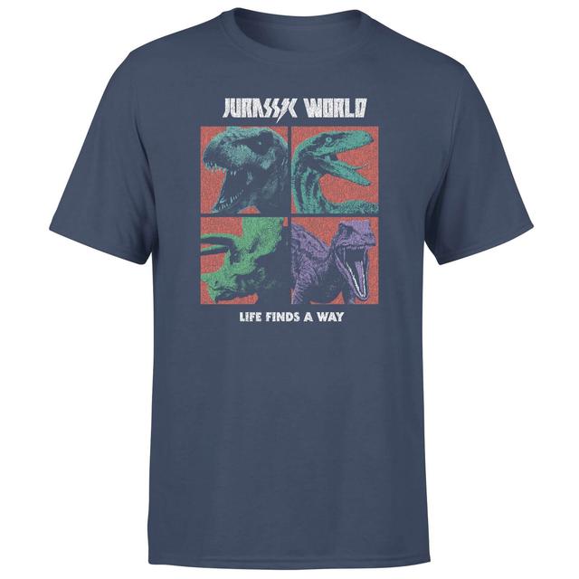 Jurassic Park World Four Colour Faces Men's T-Shirt - Navy - L - Marinblå on Productcaster.