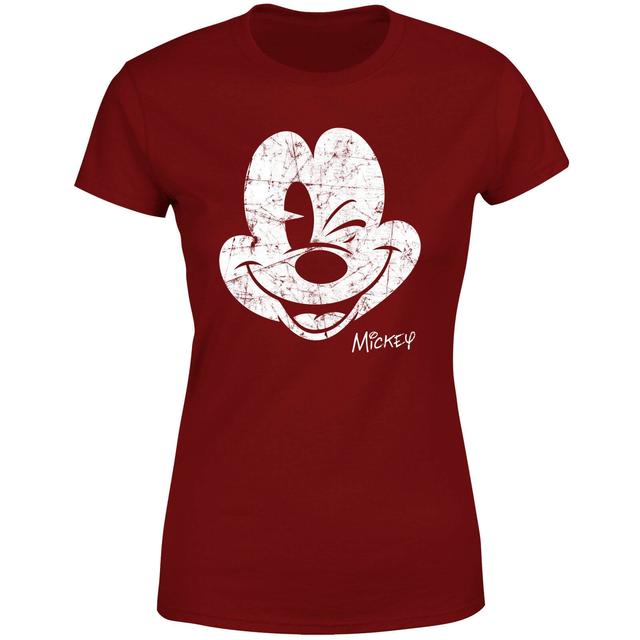 Camiseta para mujer Disney Mickey Mouse Worn Face - Burdeos - XS - Burgundy on Productcaster.