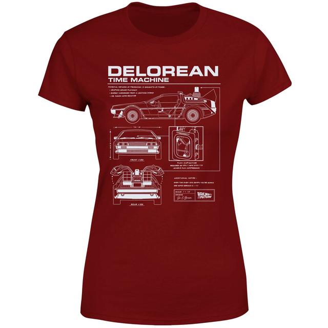 Back To The Future Delorean Schematic Women's T-Shirt - Burgundy - XS - Burgundy on Productcaster.