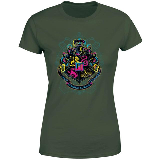 Harry Potter Hogwarts Neon Crest Women's T-Shirt - Green - XS - Green on Productcaster.