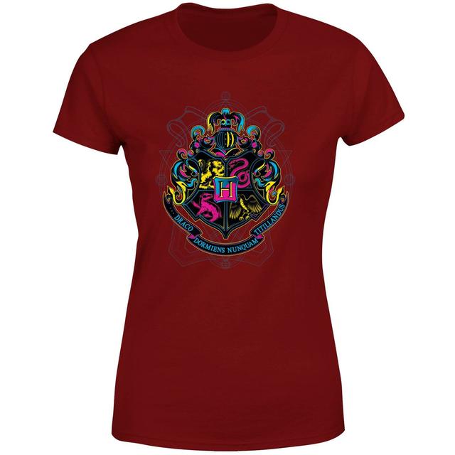 Harry Potter Hogwarts Neon Crest Women's T-Shirt - Burgundy - XL - Burgundy on Productcaster.