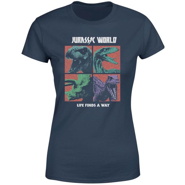 Jurassic Park World Four Colour Faces Women's T-Shirt - Navy - L on Productcaster.