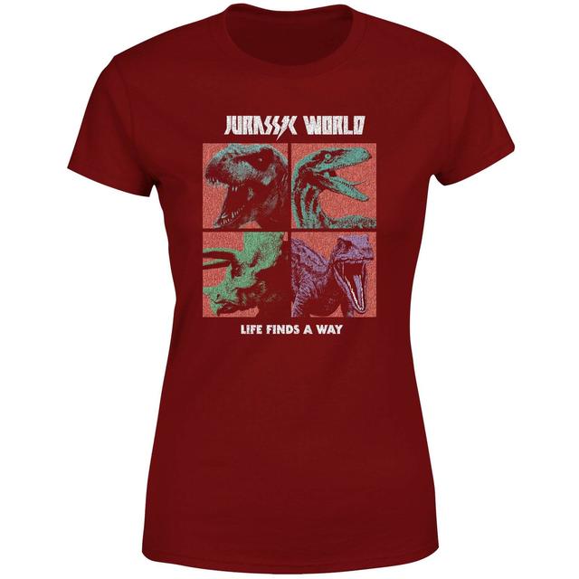 Jurassic Park World Four Colour Faces Women's T-Shirt - Burgundy - XXL on Productcaster.