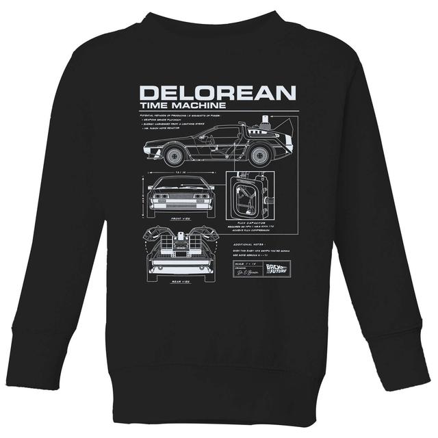 Back To The Future Delorean Schematic Kids' Sweatshirt - Black - 5-6 år - Svart on Productcaster.