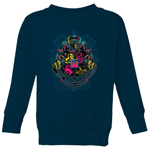 Harry Potter Hogwarts Neon Crest Kids' Sweatshirt - Navy - 5-6 Jahre - Marineblau on Productcaster.