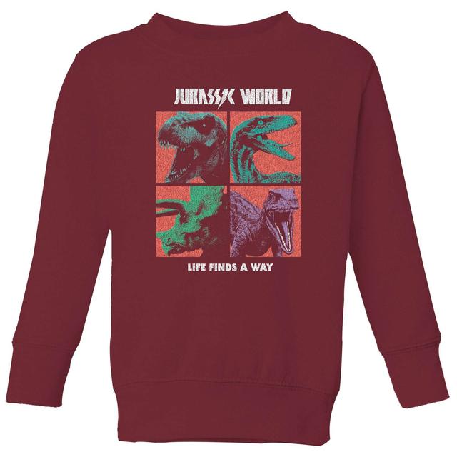 Jurassic Park World Four Colour Faces Kids' Sweatshirt - Burgundy - 11-12 Anni - Burgundy on Productcaster.