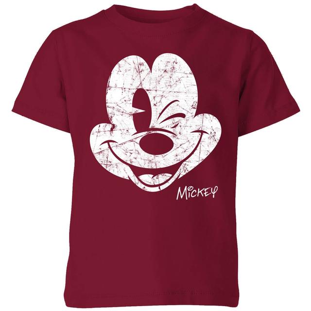 Disney Mickey Mouse Worn Face Kids' T-Shirt - Burgundy - 5-6 ans - Burgundy on Productcaster.