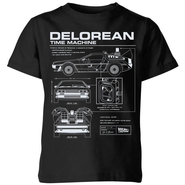 Back To The Future Delorean Schematic Kids' T-Shirt - Black - 7-8 Years - Black on Productcaster.