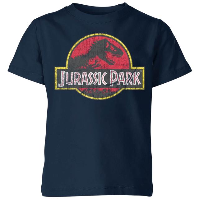 Jurassic Park Logo Vintage Kids' T-Shirt - Navy - 7-8 år - Marinblå on Productcaster.