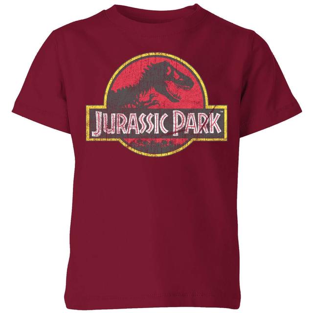 Jurassic Park Logo Vintage Kids' T-Shirt - Burgundy - 3-4 Years - Burgundy on Productcaster.