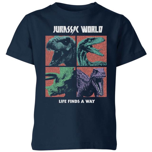 Jurassic Park World Four Colour Faces Kids' T-Shirt - Navy - 5-6 år - Marinblå on Productcaster.